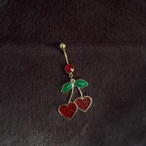 🍒dangly cherry belly ring🍒